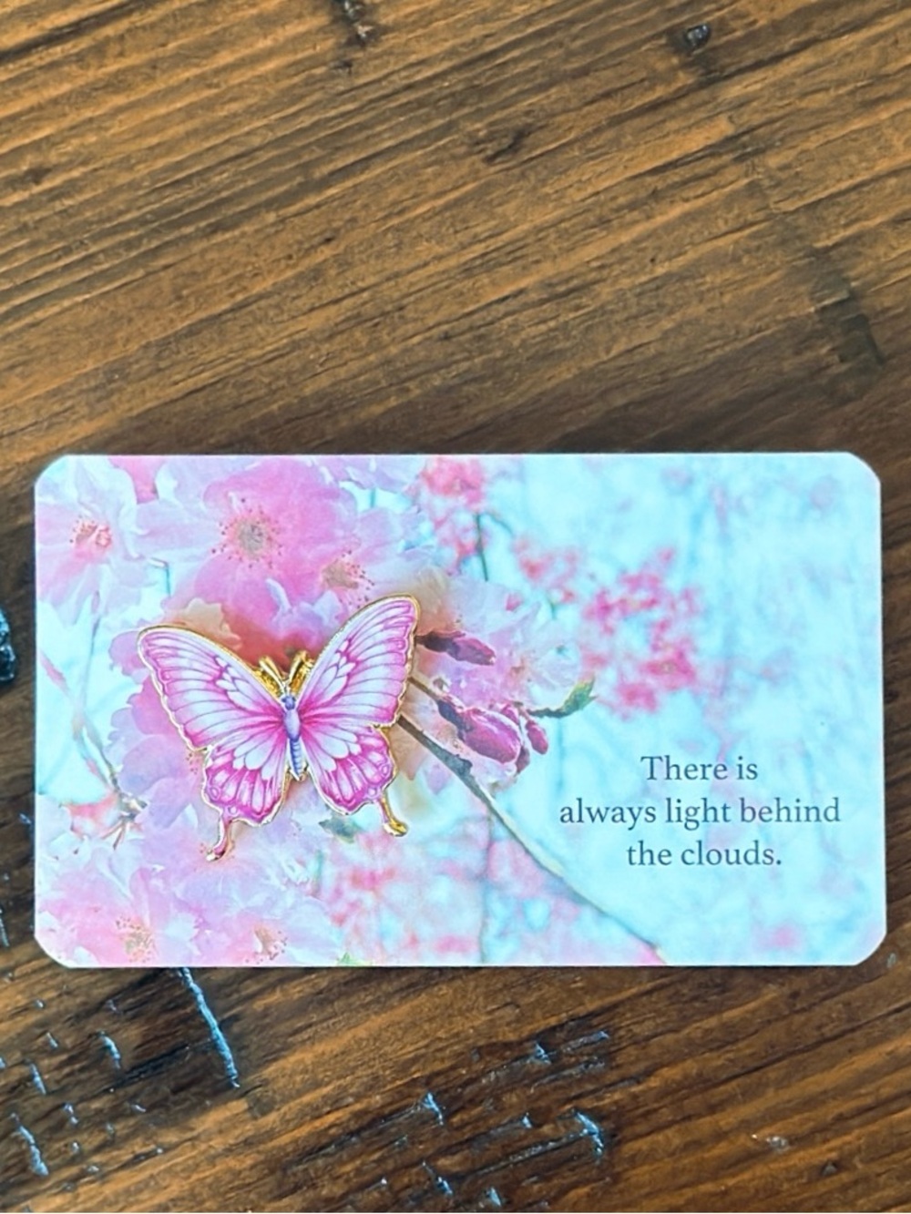 Pink  Butterfly Enamel Pin with Inspirational Quote Backing Card